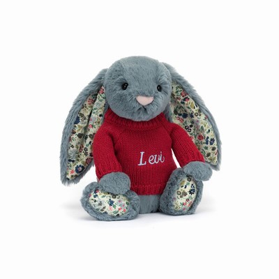 Jellycat Blossom Dusky Blue Conejo with Red Jumper | FAER-21967